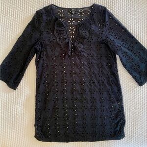 J. Crew Eyelet Swim Coverup Tunic, Black, Size S